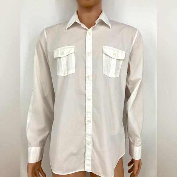 Murano Men’s White Cotton Slim Fit Flat Pockets Shirt Size L - Picture 1 of 8